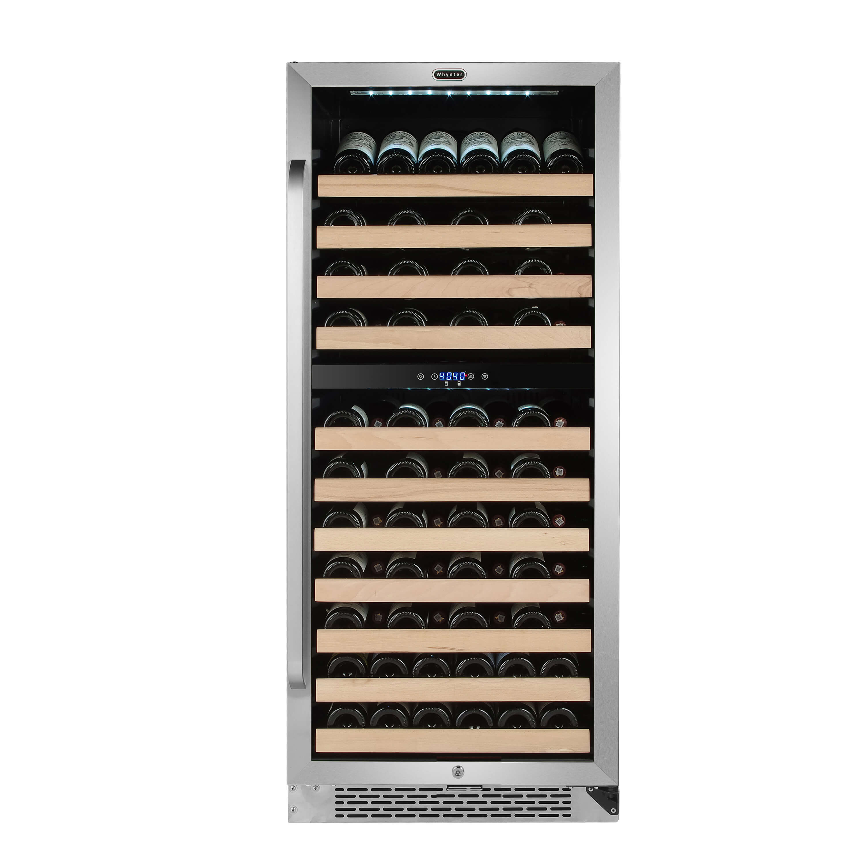 Whynter BWR-0922DZ 92 Bottle Built-In Dual Zone Stainless Steel Wine Refrigerator, Front View