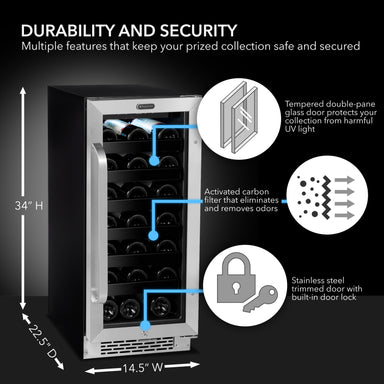 Whynter BWR-308SB 33 Bottle Built-In Stainless Steel Wine Refrigerator with Durable Construction