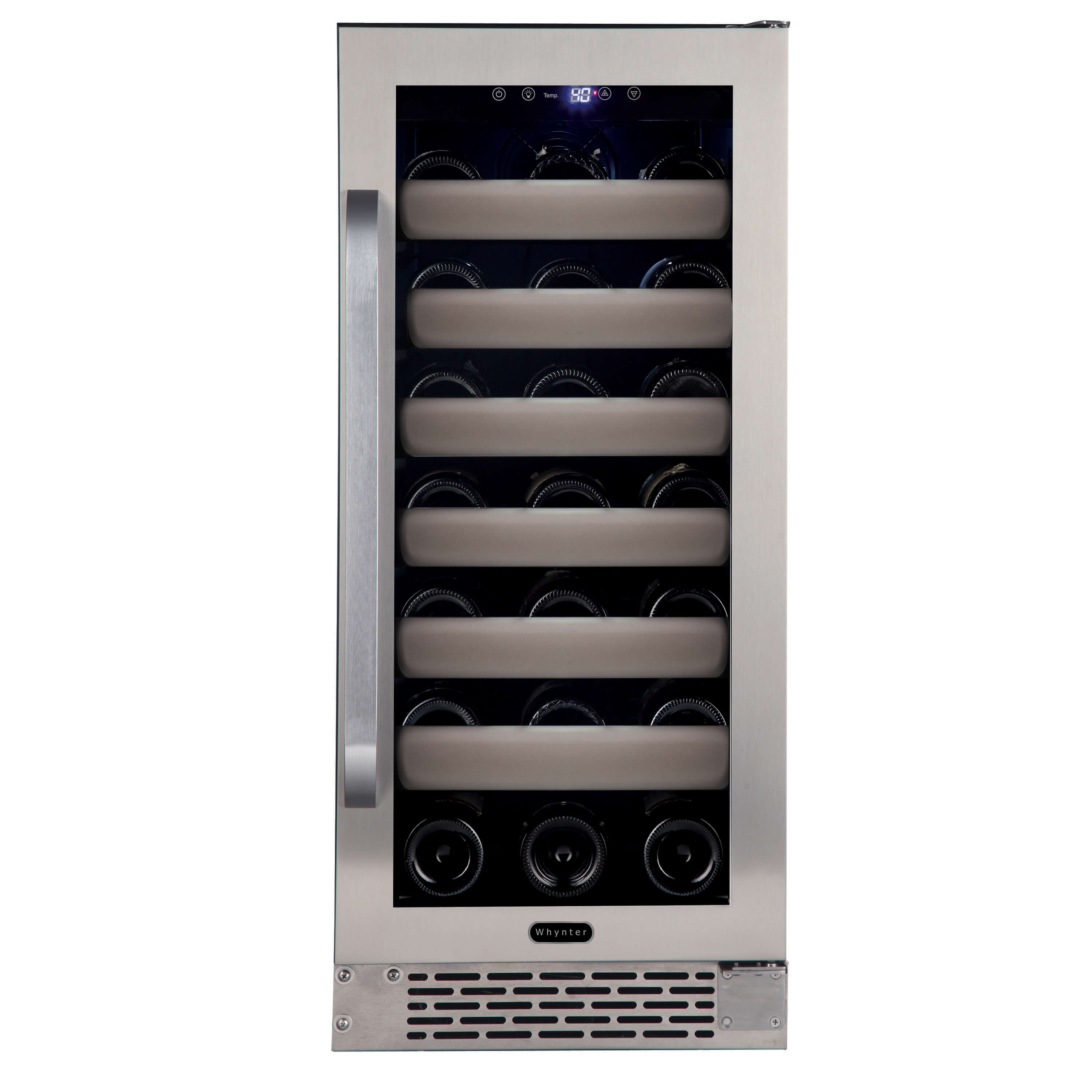 33 Bottle Single Zone Wine Refrigerator, 15" Built-in Seamless Stainless Steel