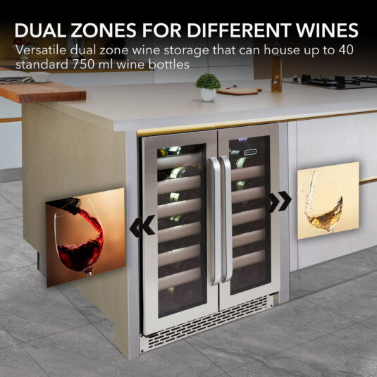 40 Bottle Dual Zone Wine Refrigerator, 24" Built-in Seamless Stainless Steel