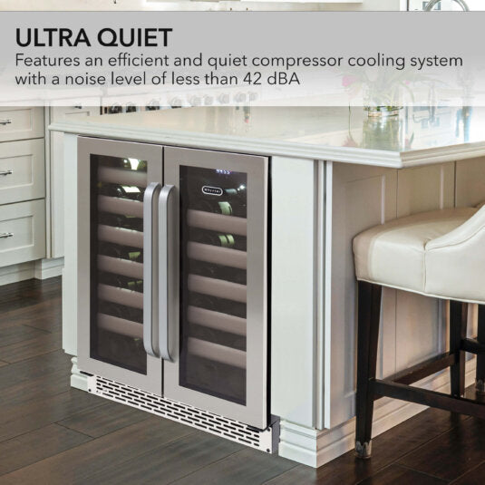 40 Bottle Dual Zone Wine Refrigerator, 24" Built-in Seamless Stainless Steel