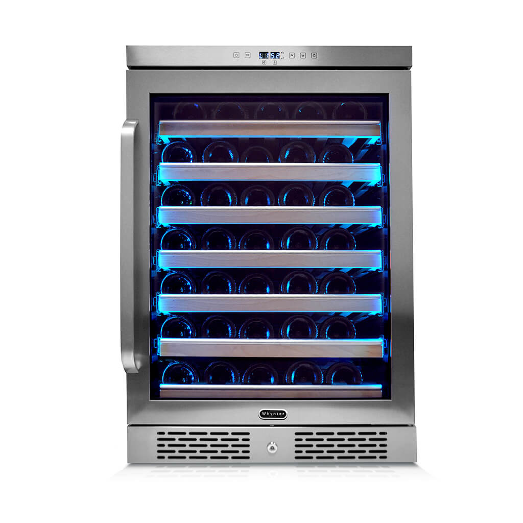54 Bottle Wine Refrigerator, 24" Built-in Stainless Steel with Spectrum Lightshow