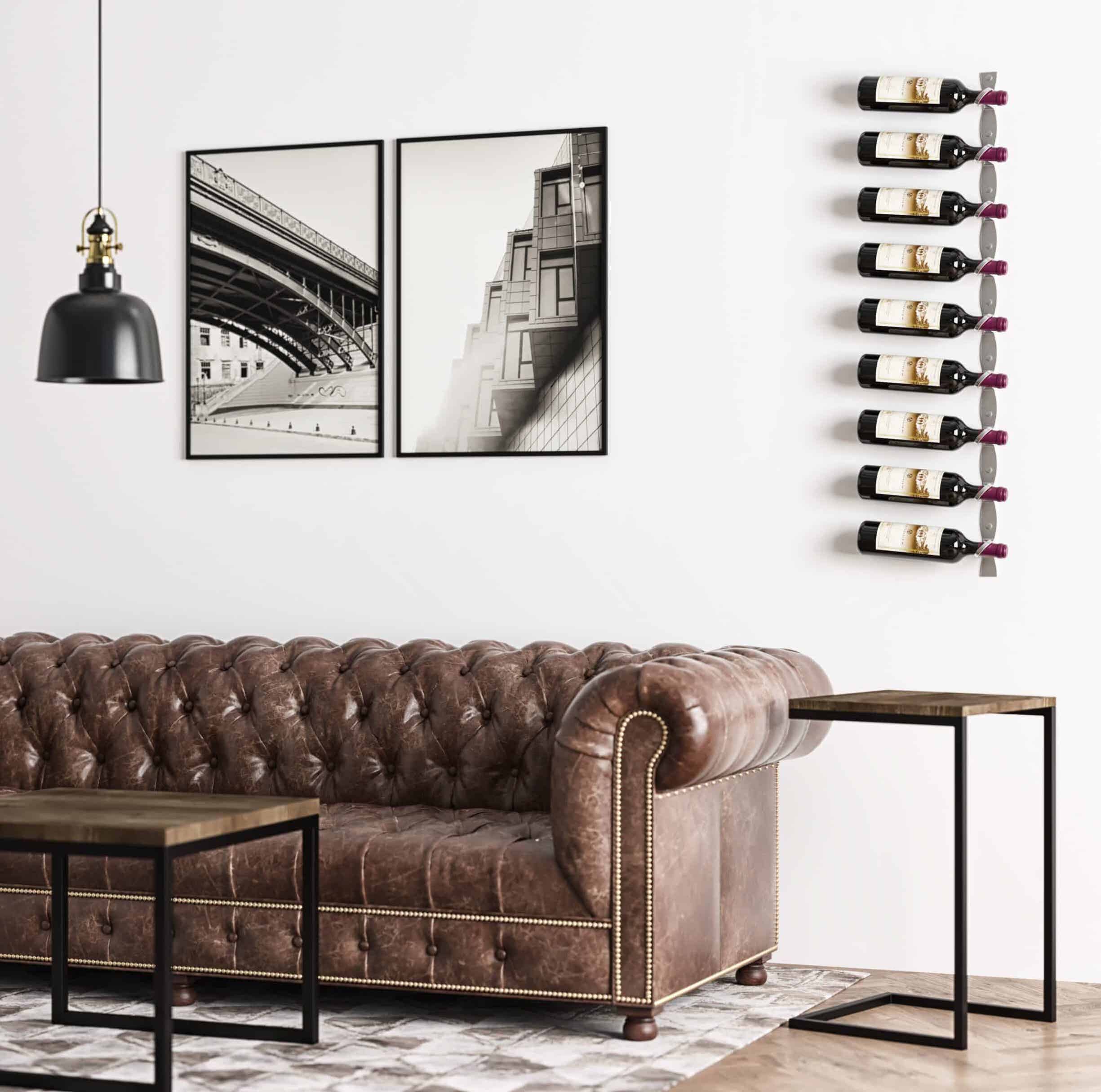 helix single 45 wall mounted metal wine rack in living room