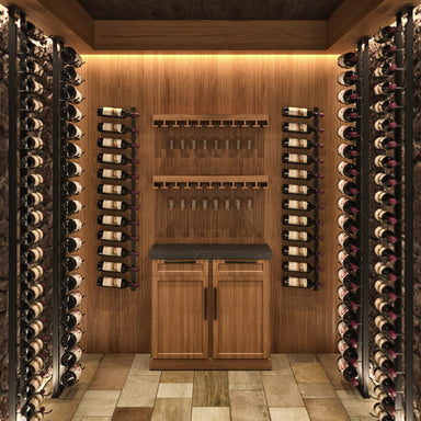 helix single 60 wall mounted metal wine rack in wine cellar